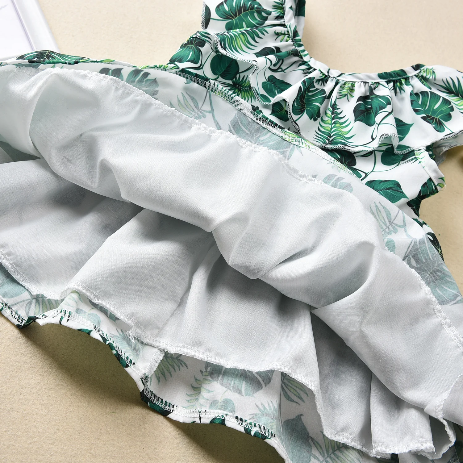 
wholesale Long sleeveless dress with banana leaf print dresses for girls of 0-5 years old clothing sets 