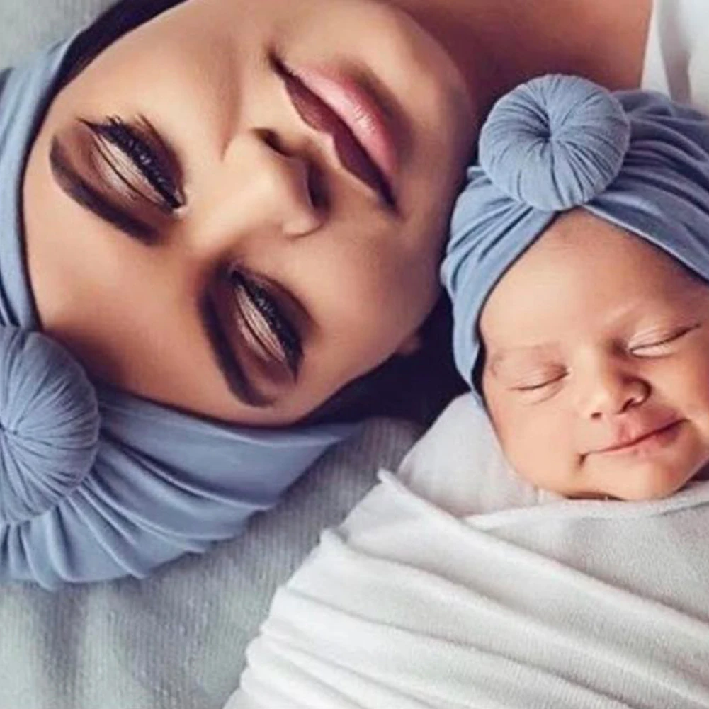 Wholesale Soft Mommy And Me Donut Turban Set Candy Color High Stretch Elastic Baby Turban Parent-Child Suit