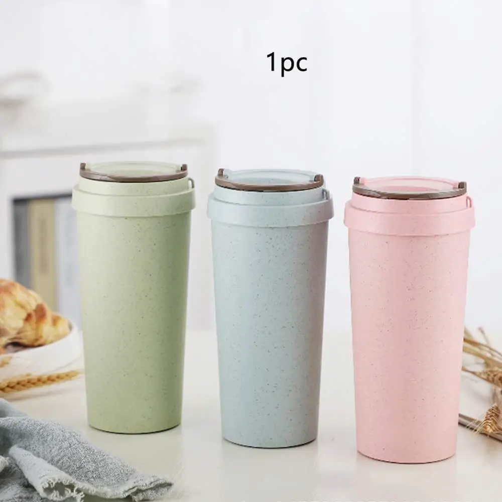 400ml Wheat Straw Cellulose Made Leak Proof Double Layer Heat Insulate Water Bottle Coffee Cup with Handle Creative Fashion