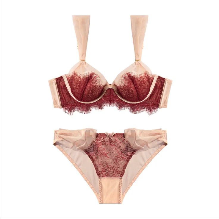 New 100% Cotton Material Spandex / Bamboo Fiber Material Brown Color Bra & Brief Sets