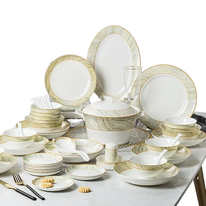 Wholesale 58-Pcs European Fine Ceramic Stoneware Dinner Set Disposable Tableware Tableware and Crockery Dinnerware Sets