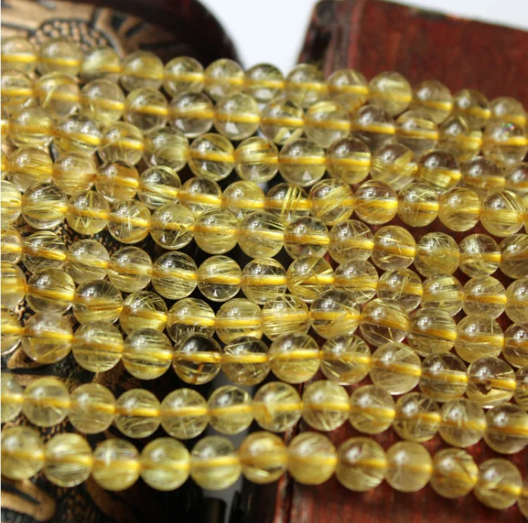 Wholesale High quality Natural Loose Gemstone 4-12mm Size Gold Rutilated Stone Beads for bracelet jewelry making