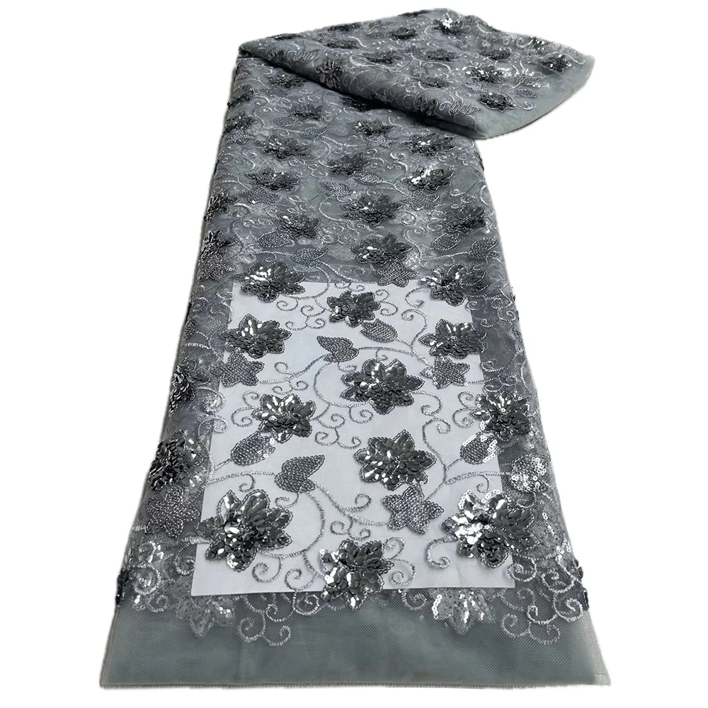 NI.AI Pretty Sequin Beaded Lace Pearls Sequin Fabric Embroidered Sequins Stripe Lace Fabric For Formal Dress Lace Fabric