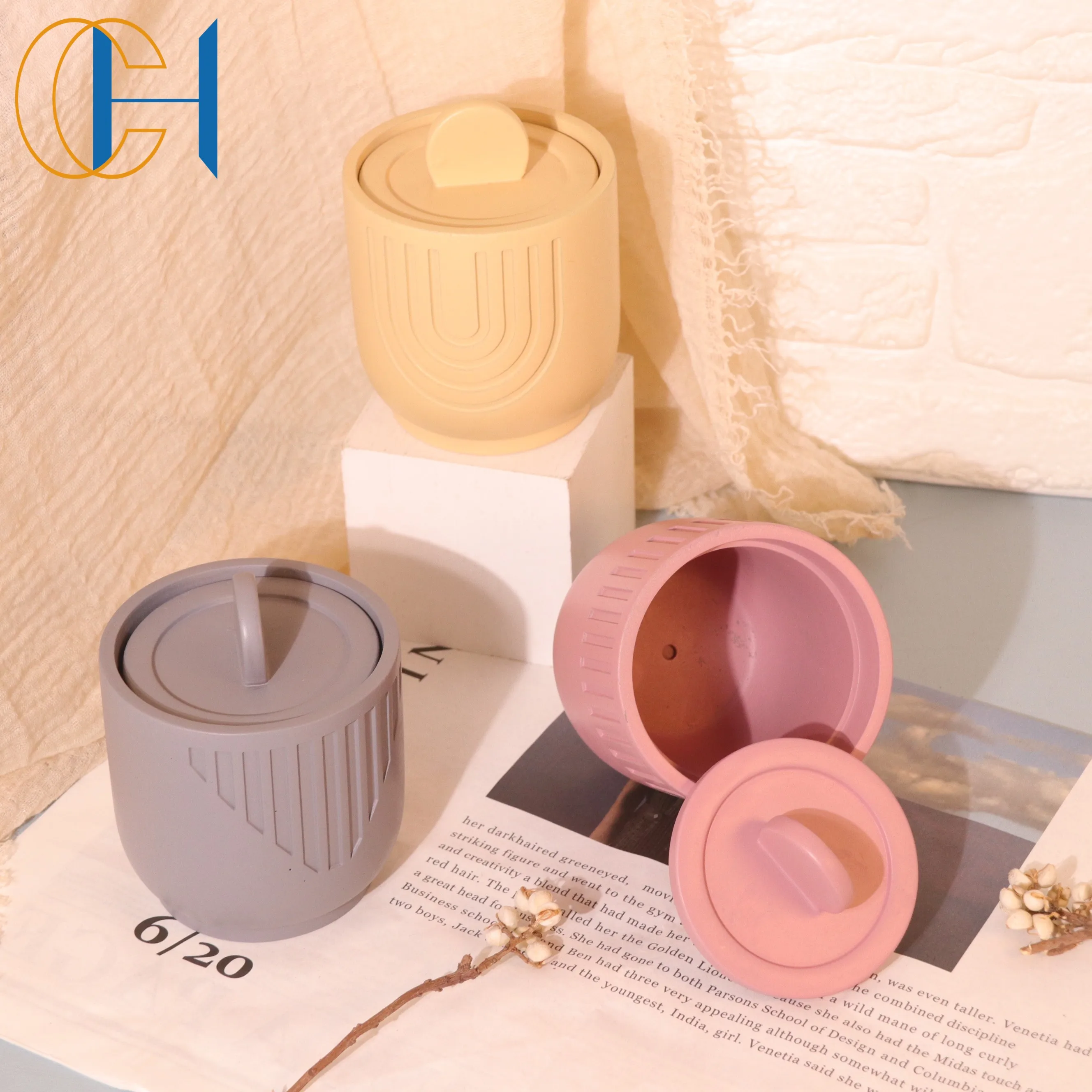 Luxury Customized Cement Candle Holder Home Decoration Ceramic Bougies Kerzen Custom Soy Wax Jar Private Label Scented Candles