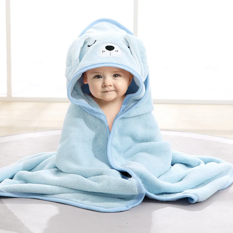 Baby bag with spring and fall baby cartoon blanket baby absorbent coral velvet hooded bathrobe luxury