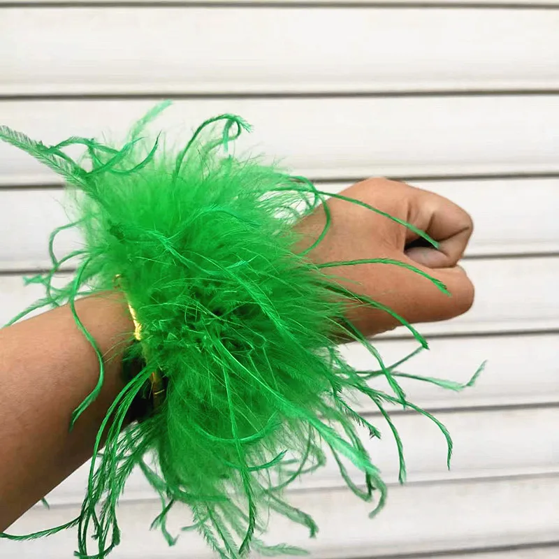 New Long Ostrich Feather Clap Slap Bracelet Turkey Fur Wristband Detachable Real Feather Fur Cuffs