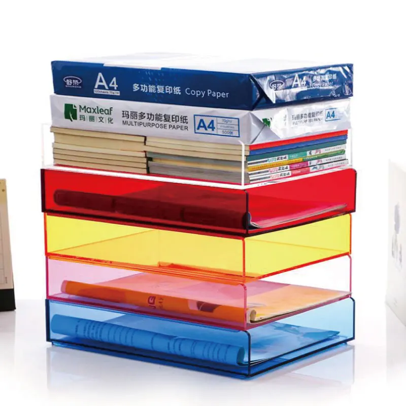 Desk Paper Organizer Tray Clear Acrylic Stackable Document Organizer Office Color File Tray Organizer for A4 Paper Holder