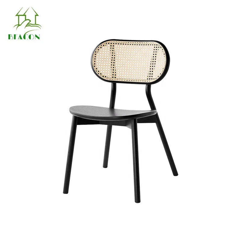 Popular nordic style hot selling solid ash wood armless rattan dining