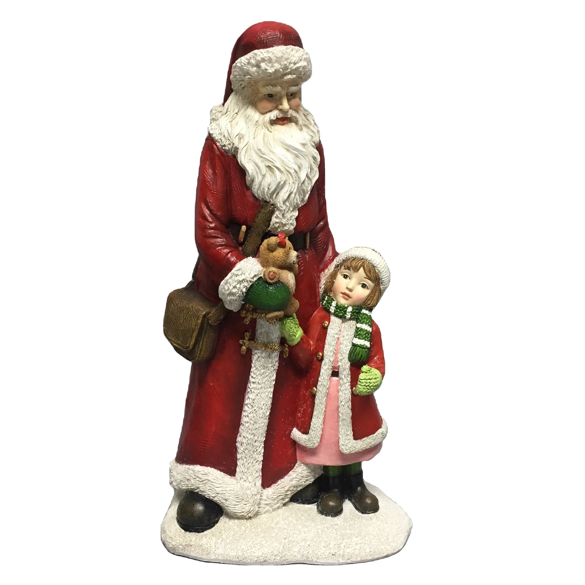 Resin Christmas Santa With Little Girl Figurine