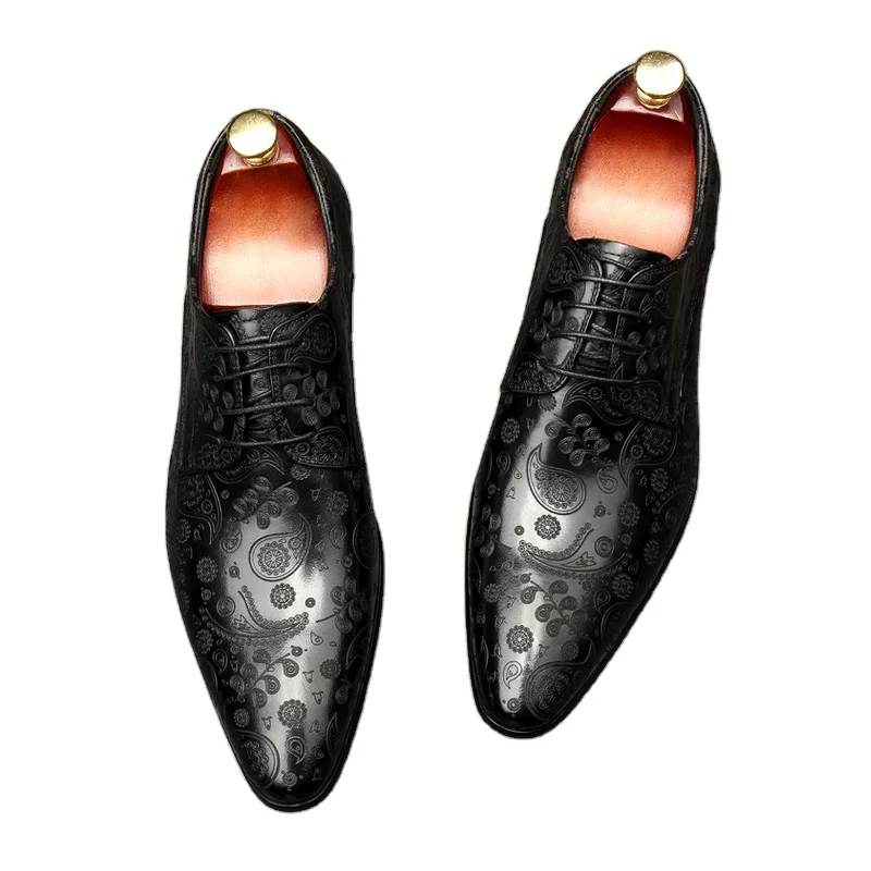 
Мужские деловые кожаные туфли, на шнуровке с острым носком, европейский стиль, Высококачественная свадьба, резные 