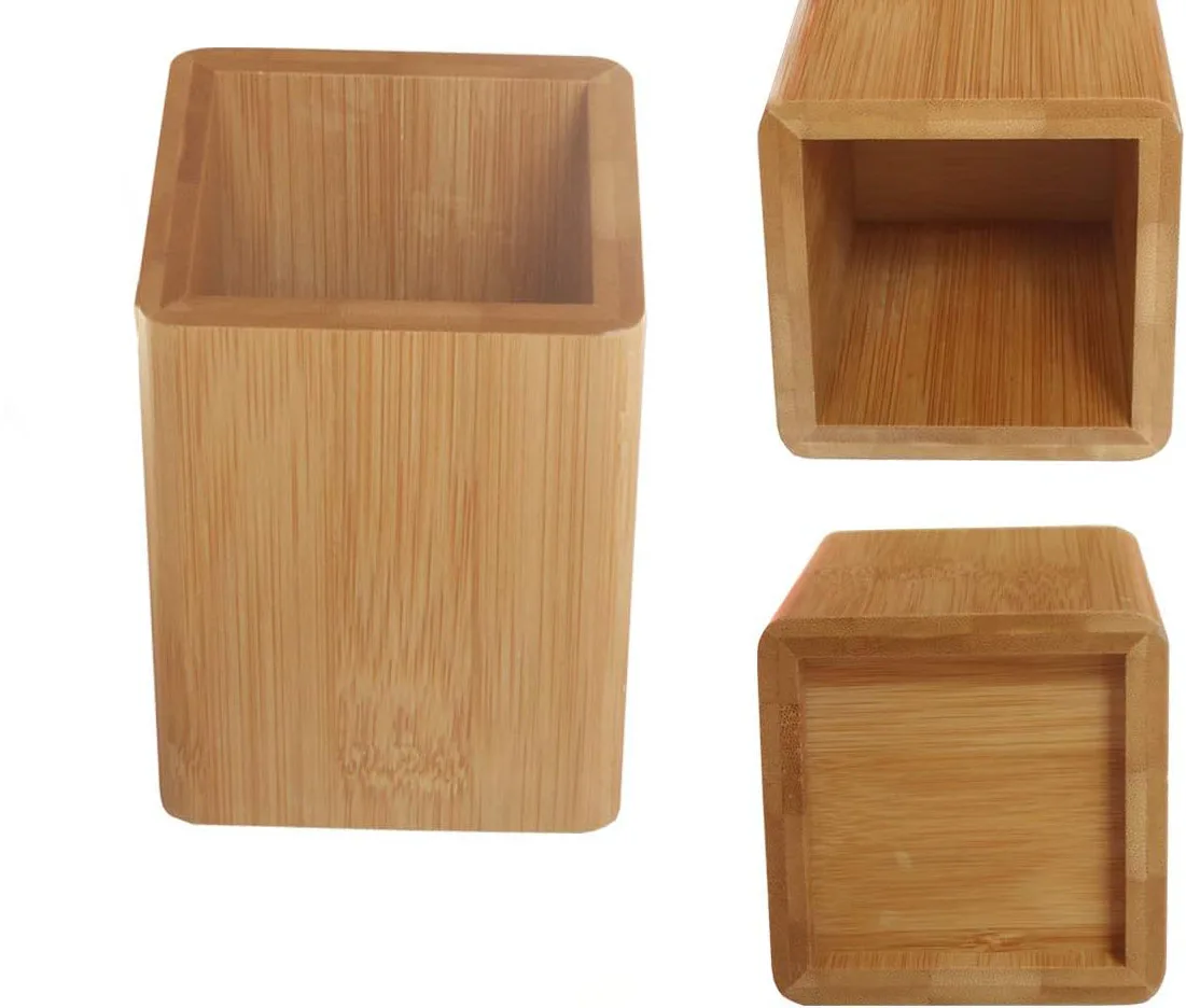 Bamboo and wood pen holder cup and desktop business card holder Office, home, school 2 pack