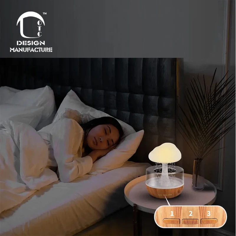 CE ROHS cute household raining water lamp mushroom Battery night light aroma essential oil rain cloud 280ml humidifier diffuser