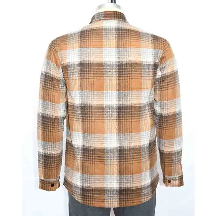 MENS HEAVY WEIGTH WOOL FLANNEL JACKET LINED UP SOFE SHERPA-BROWN