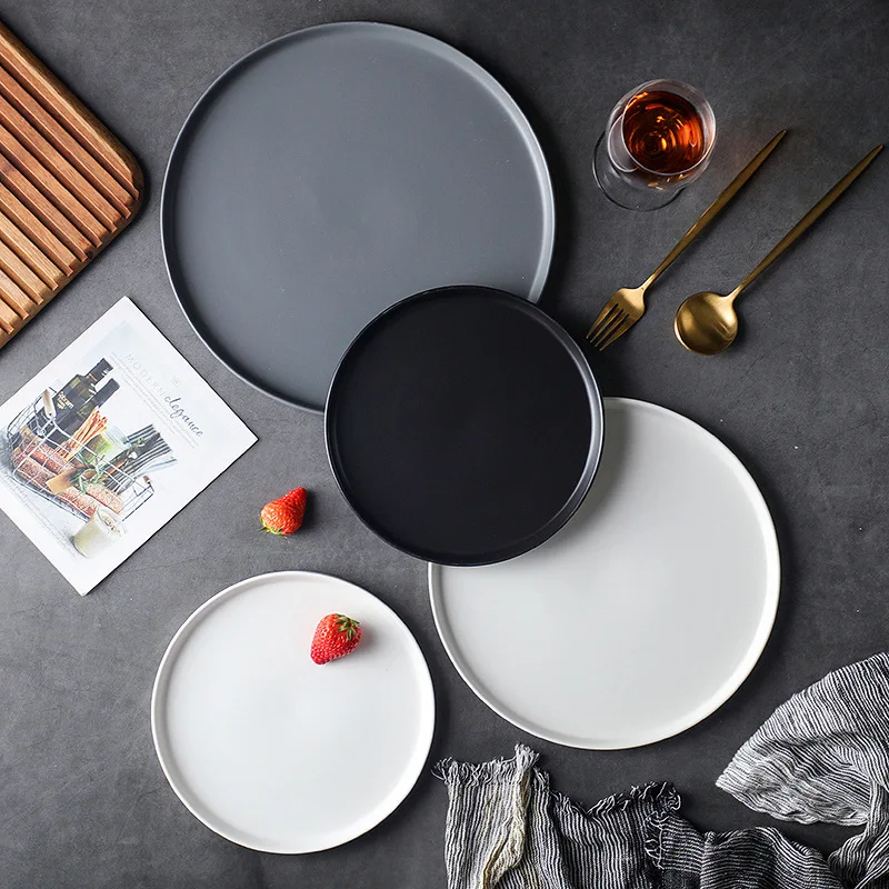 
Nordic style plate creative ceramic cutlery home restaurant white/black/grey matt underglazed porcelain ceramic flat plates 