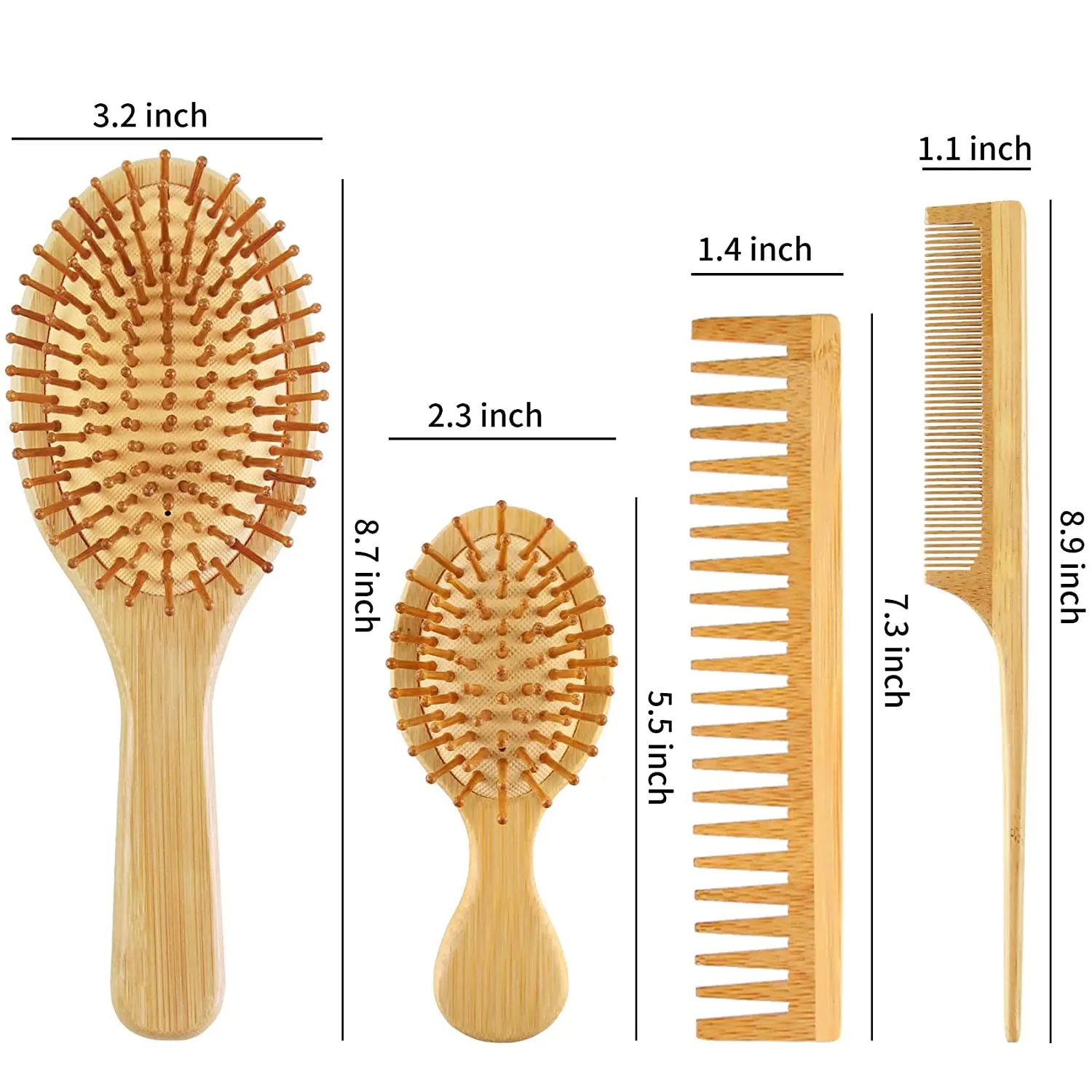 Wholesale Hair Brush with Comb Set Custom Logo Eco-friendly Biodegradable Massage Bamboo Hair Brush
