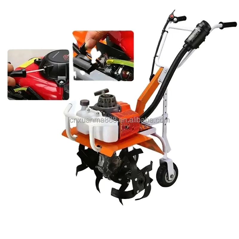 48cc Micro-tillator Small Agricultural Gasoline Rotary Tiller Household Hoe Weeding Loosen Soil Open Ditch Plow Field Scarifier