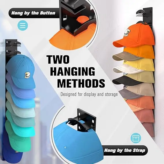 Hat Organizer for Baseball Caps Hat Rack for Wall with Strong Adhesive Hat Hanger Holder Display for Door Closet, Cap Organizer