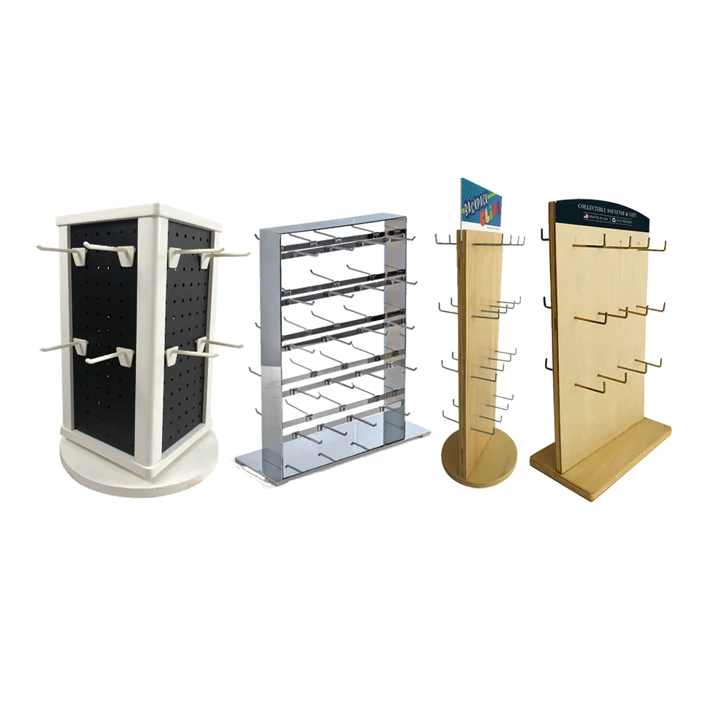 Hooks Display Rack Pop up Counter Wood Metal Display Tray Table Top Peg Display