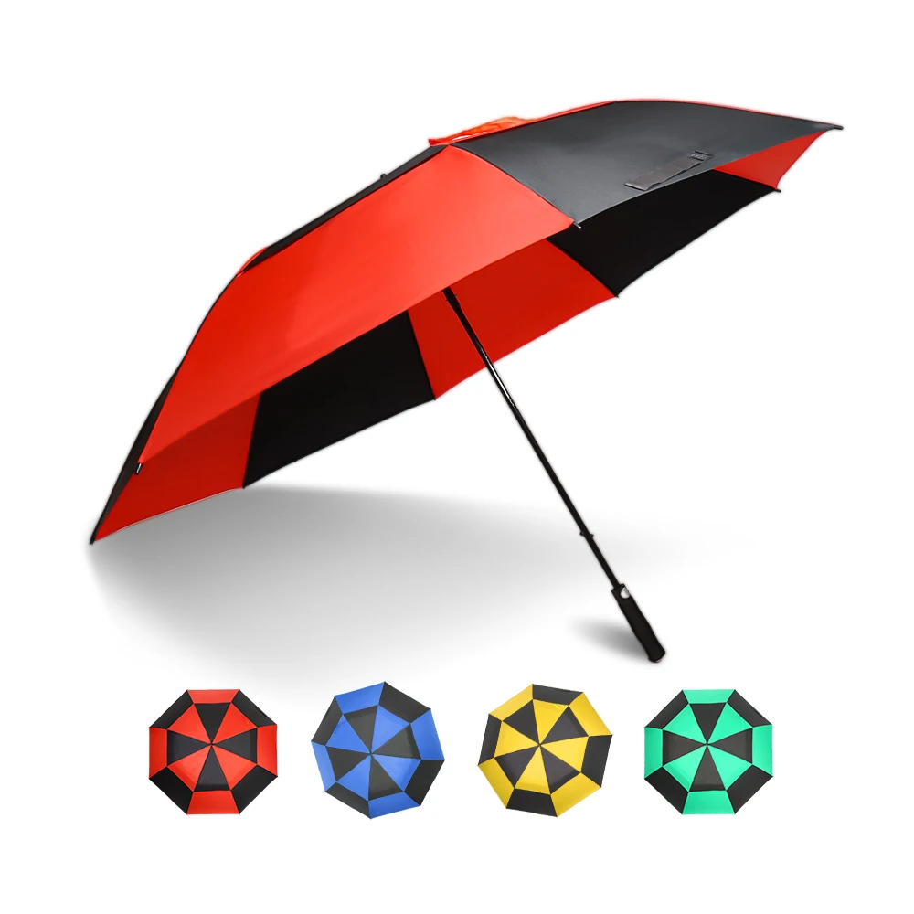 Big 60 Inch Custom Logo Double Canopy Vented UV Protection Sun Rain Windproof Automatic Golf Umbrella For Adults