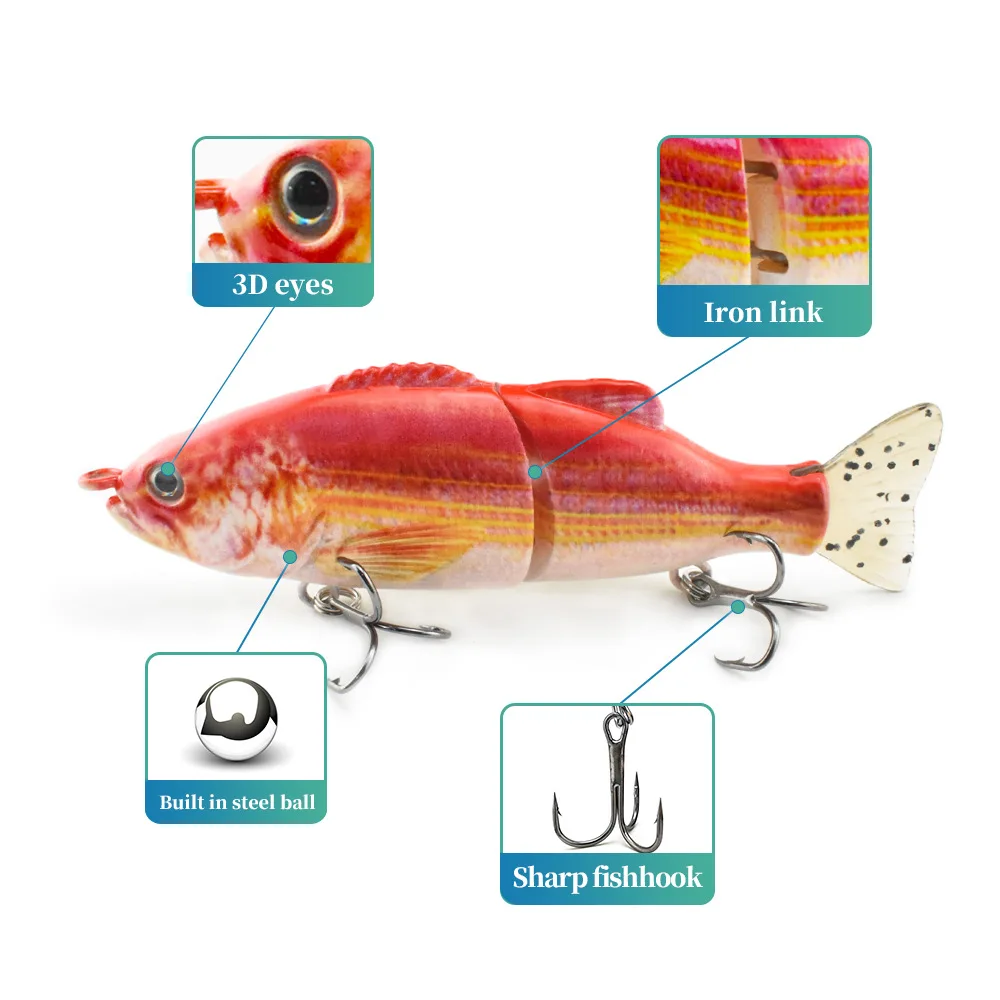10cm PVC soft tail 2 sections simulation bait ABS plastic lure bait S-shaped swimming posture sinking multi-section bait