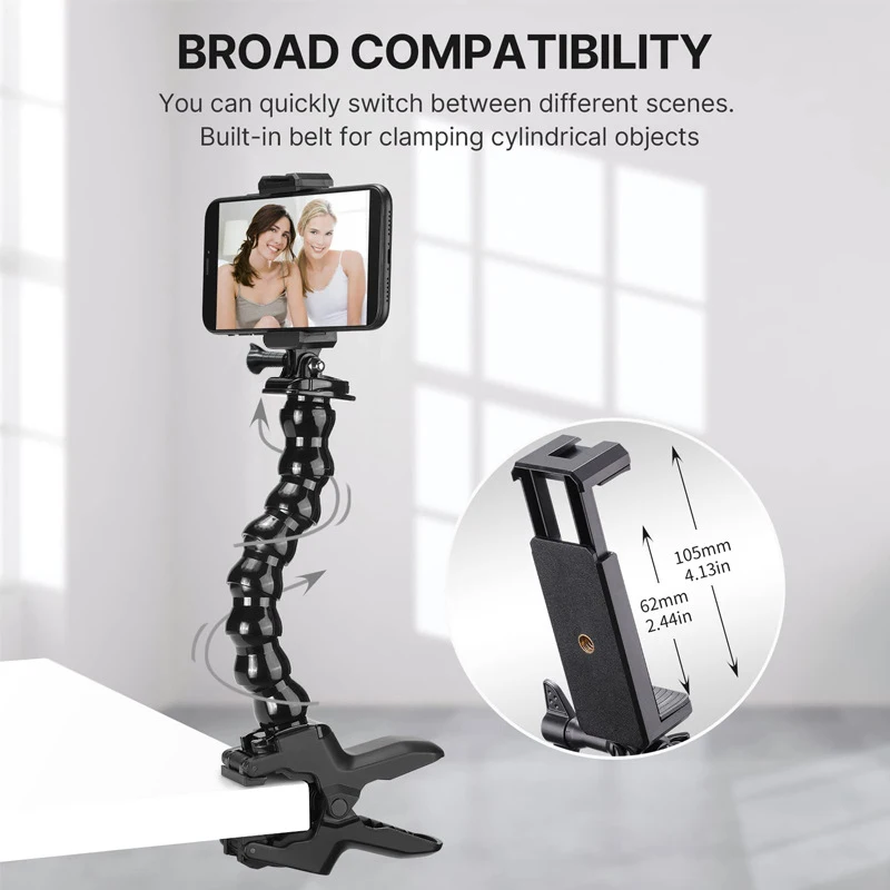 Hongdak Factory For GoPro Snake Bracket Bendable Curved Neck Shark Clamp Strong Clamp Bracket Sports Camera Accessories