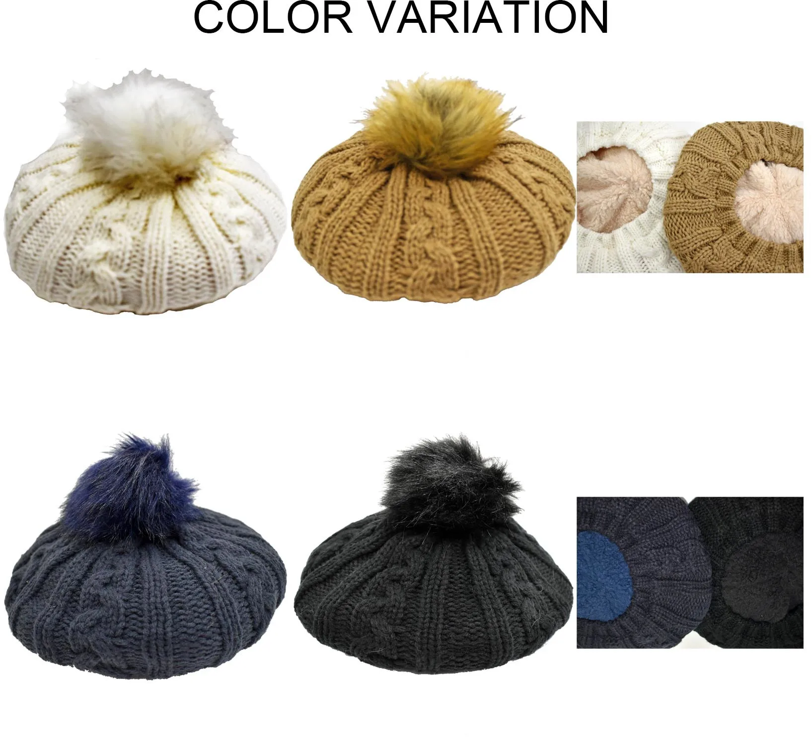Fluffy washable black white brown navy blue children lady beret hat