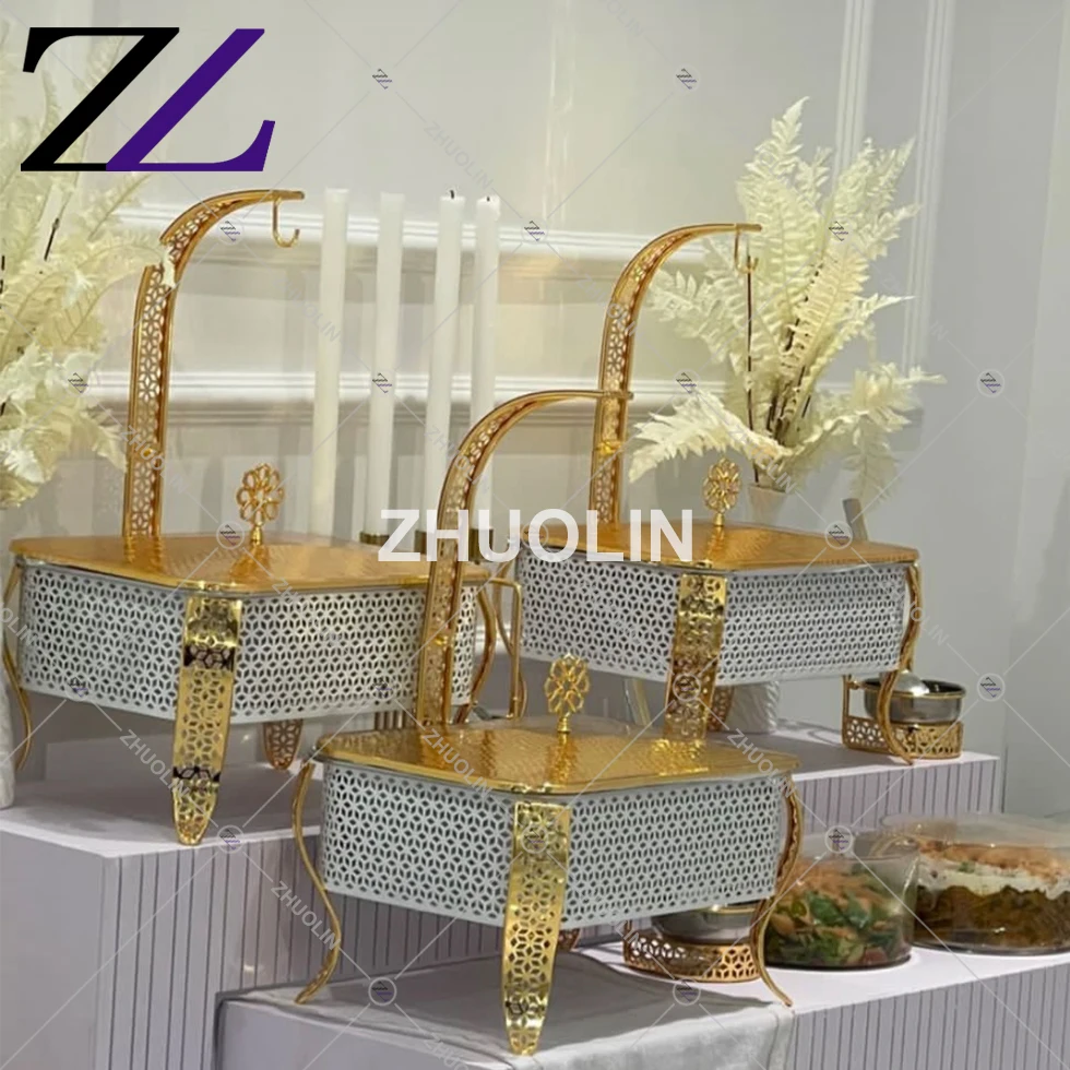 20 litres round hook hanging dining shaping food warmer hotel gold plated buffet stove bell chaffing dishes for restaurant