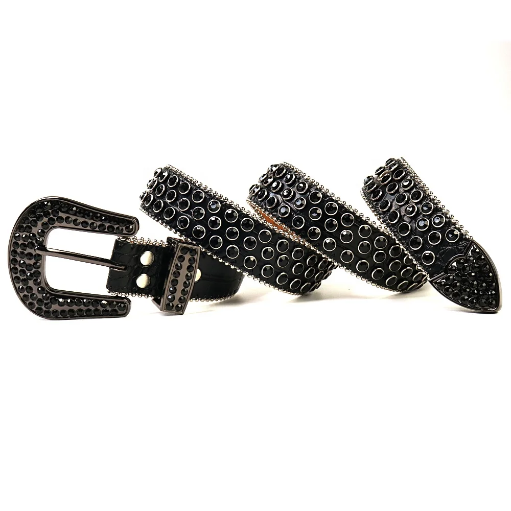 Fashion designer black genuine leather rhinestone western belt for men bling bling crystal studded diamond belt for jeans