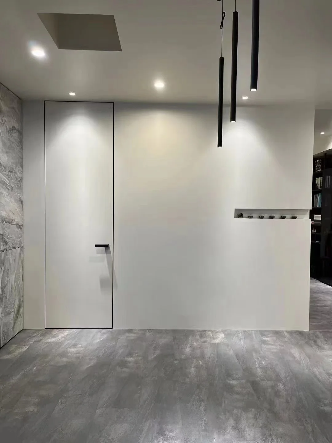 Swing-Open Chinese Style Frameless Door with Aluminum Alloy and Wooden Panel PVC Invisibal Flush Mounted Same Color as Wall