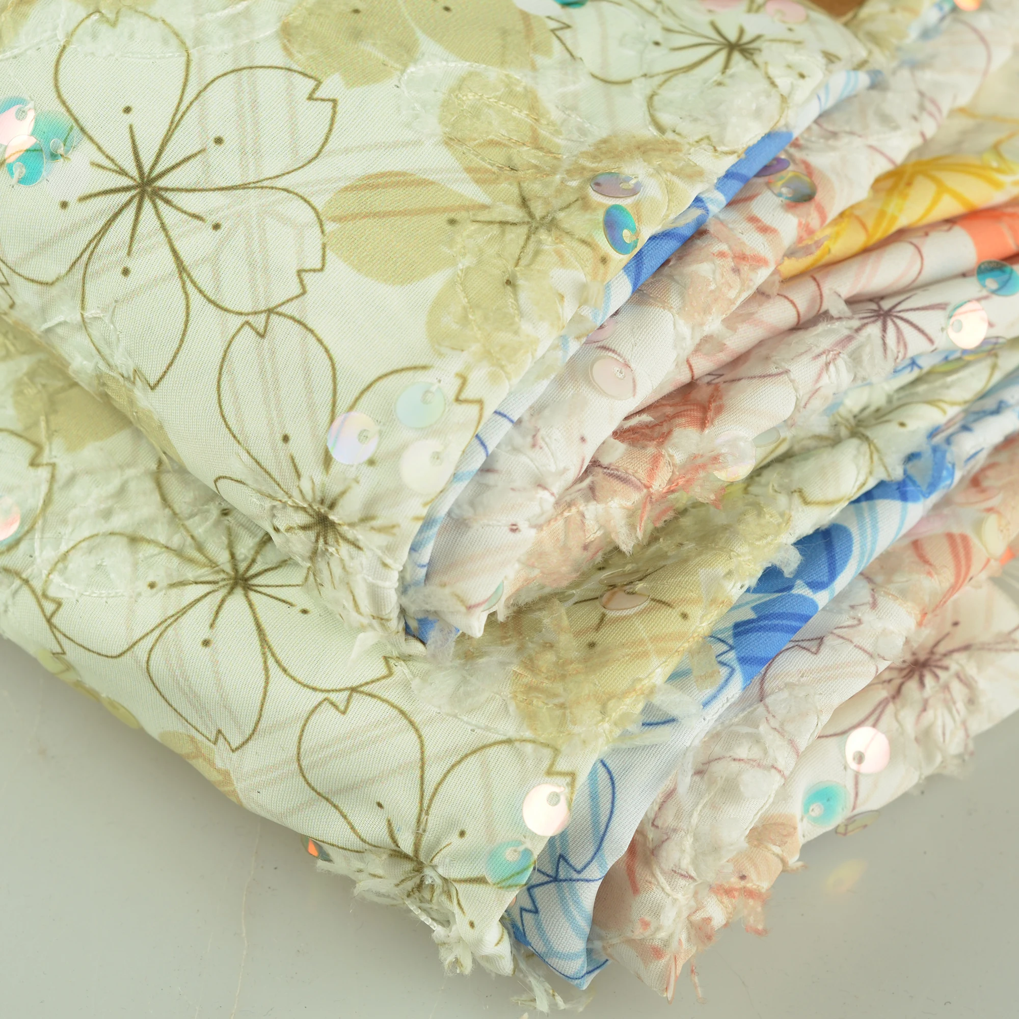 Dancewear dress garment textiles Africa 100% Polyester fabric Woven Flower Printing sequin fabric