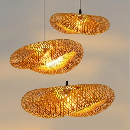 Modern Bamboo Weaving Design Lamp Asia Restaurant Hotel Hanging Lights Rattan Art Chandelier LED Bamboo Pendant Light