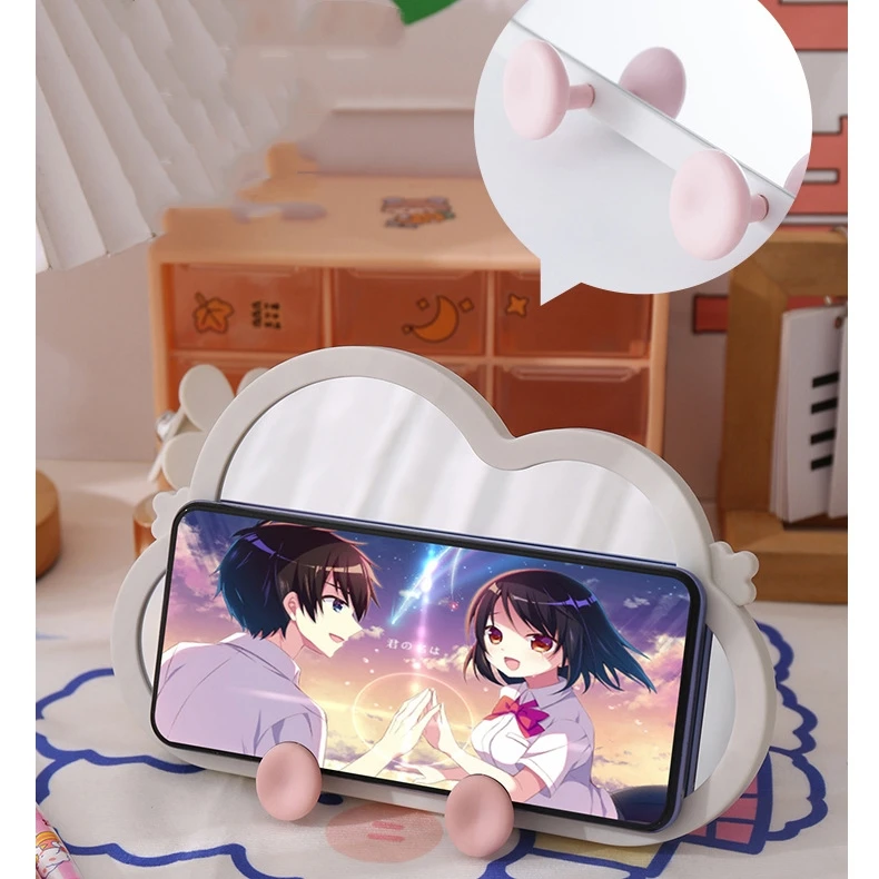 Cloud Cute White Table Mirror Single Sided Wall Mirror Daily Multifunction Support Makeup Mirror
