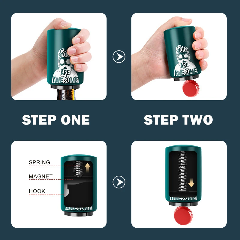Creative New Design Magnetic Stainless Steel Beer Bottle Opener Push Down Automatic Bottle beer Opener