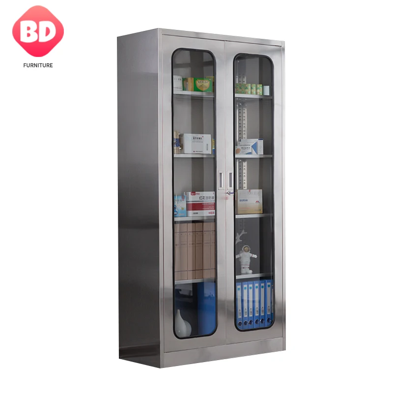 glass doors stainless steel file cabinet for office and workshop