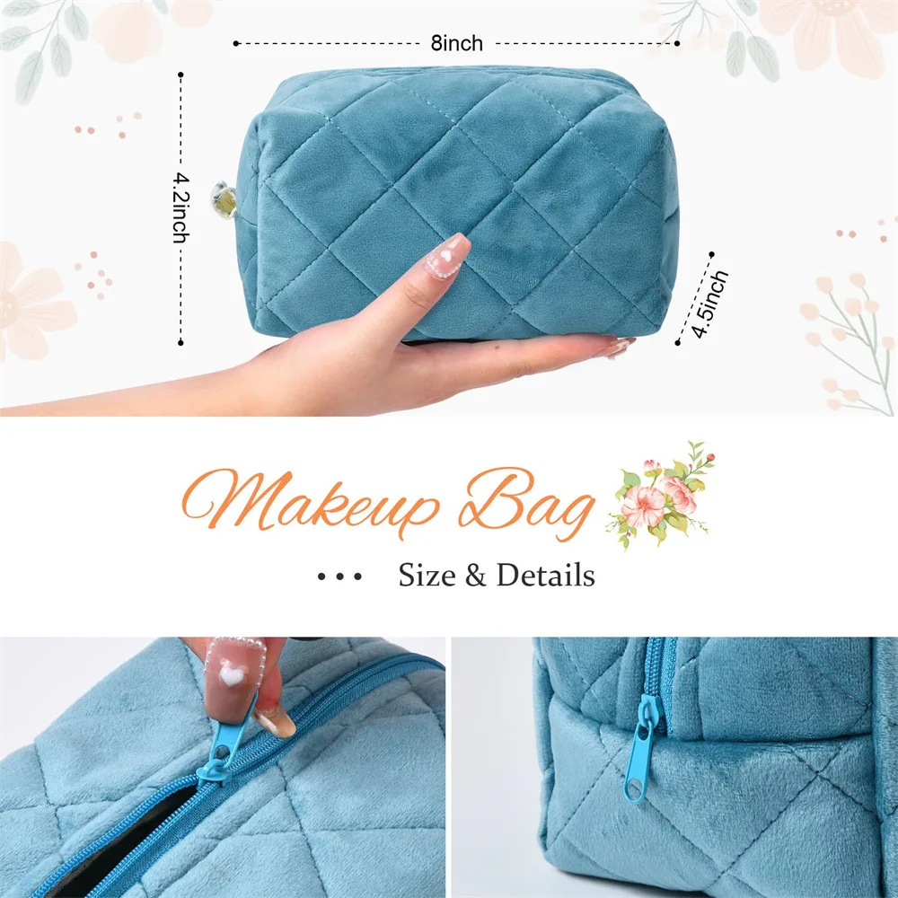 Women Fashion Quilted Recycled Cotton Square Cosmetic Makeup Organizer Case Bag