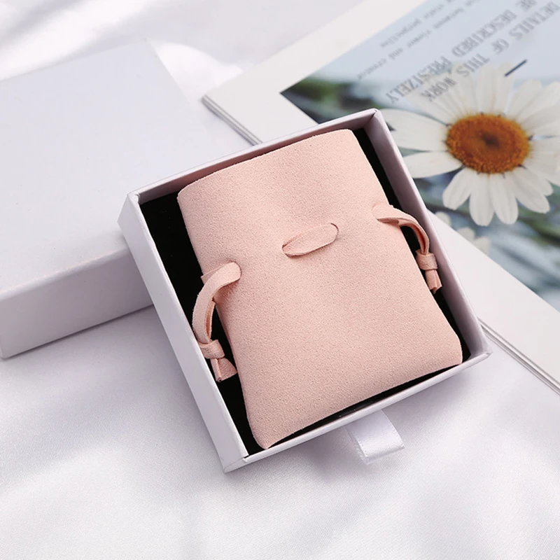 MOQ 50pcs suede microfiber jewelry packaging pouch bag and box with custom logo luxury jewelry pouch