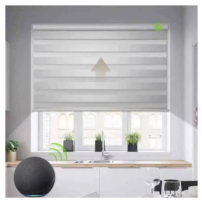 Motorized Wifi smart Home 100% Blackout double layer zebra blinds Indoor shade Window zebra roller blind