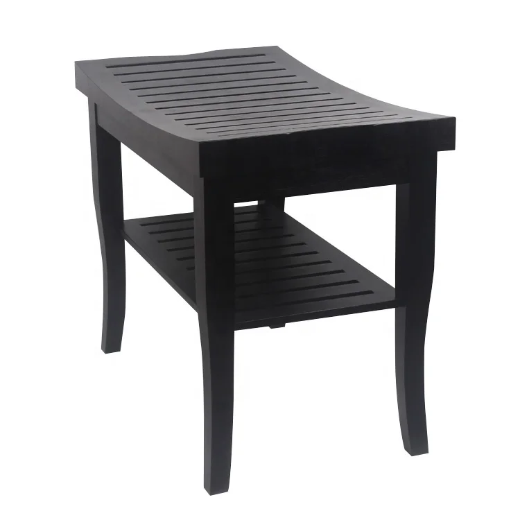 Бамбуковая душевая скамейка для ванной комнаты, водонепроницаемый стул для спа, деревянная полка для хранения тканевых полотенец, Черная