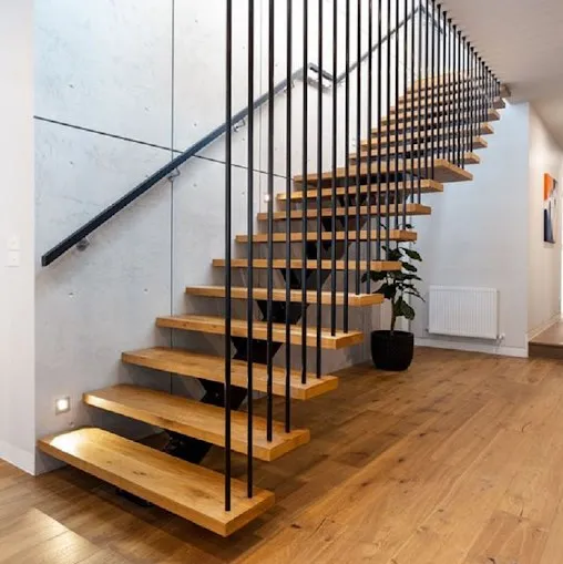 CBMmart Curved Staircase Spiral Indoor Staircase Wood Metal Tread For Villa House Glass Staircase Straight Stair
