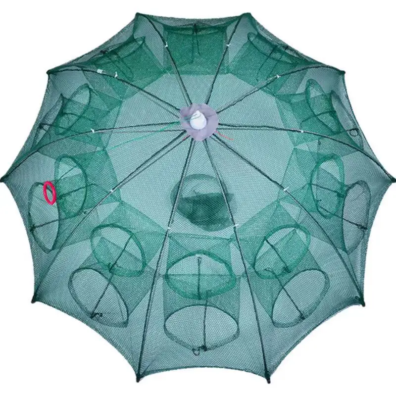 China 8 Side 4-22 Holes Foldable automatic folding lobster cage umbrella fishing shrimp trap