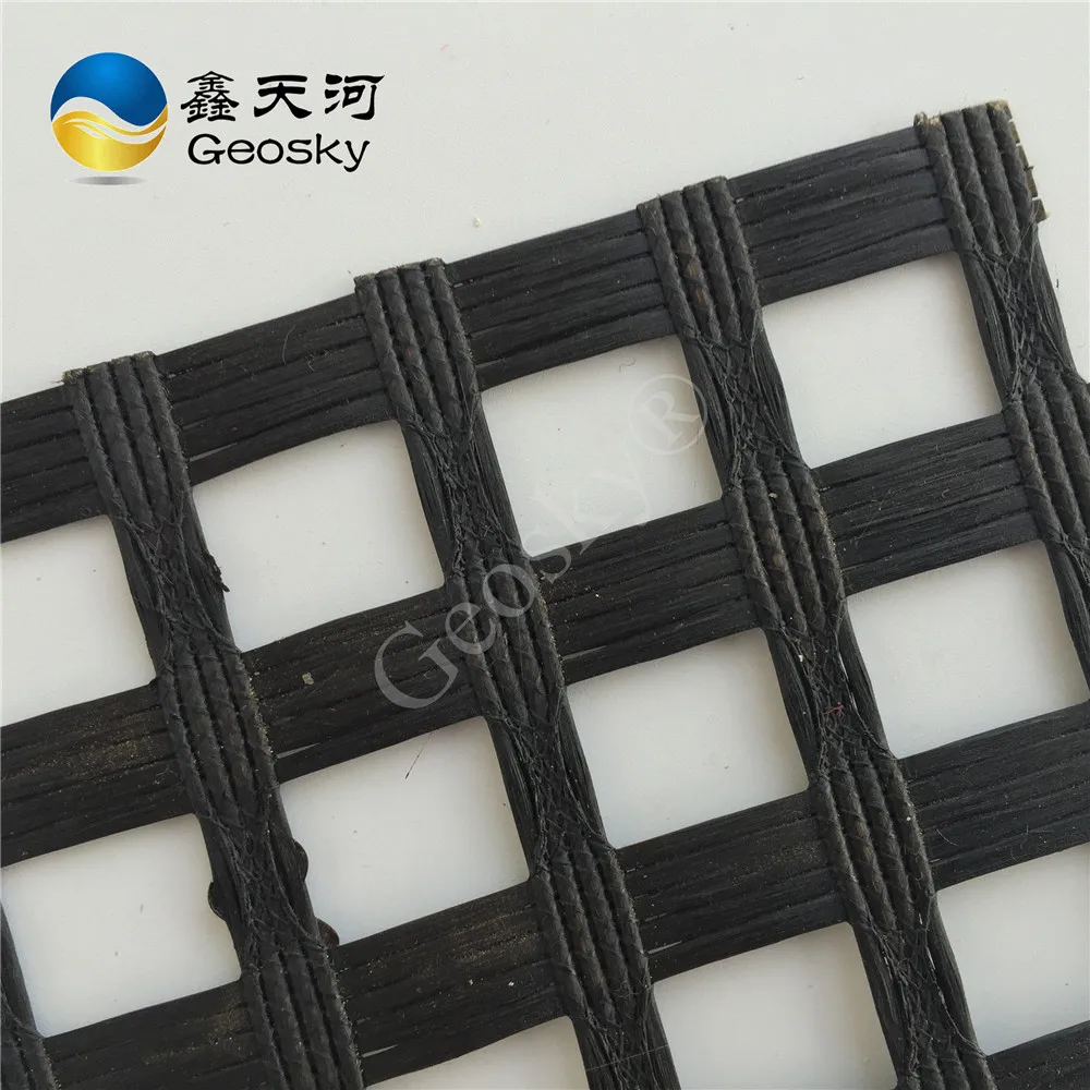 Black 80KN  Biaxial Polyester Geogrid For  Gravel From China Supplier