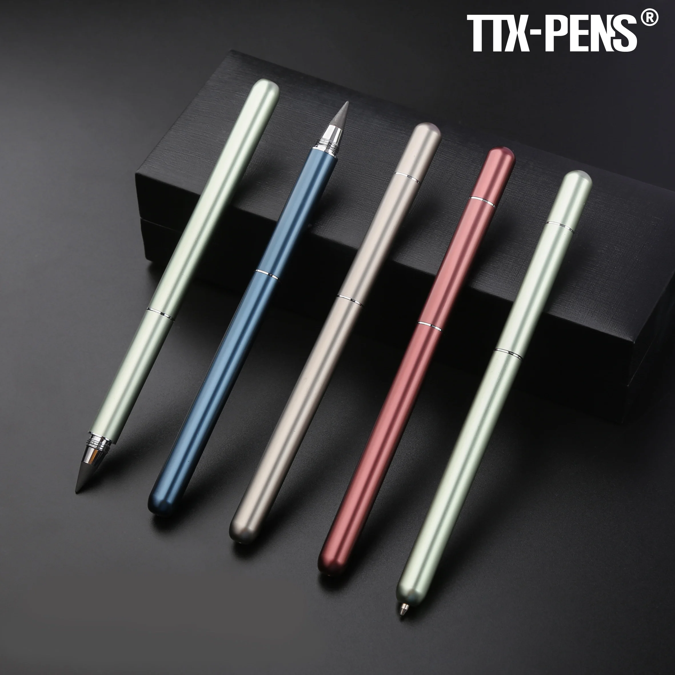 TTX 2 In 1 Writing Pen Custom Logo Pencil Metal Endless Non Sharpening Infinite Pencil And Ball Pen