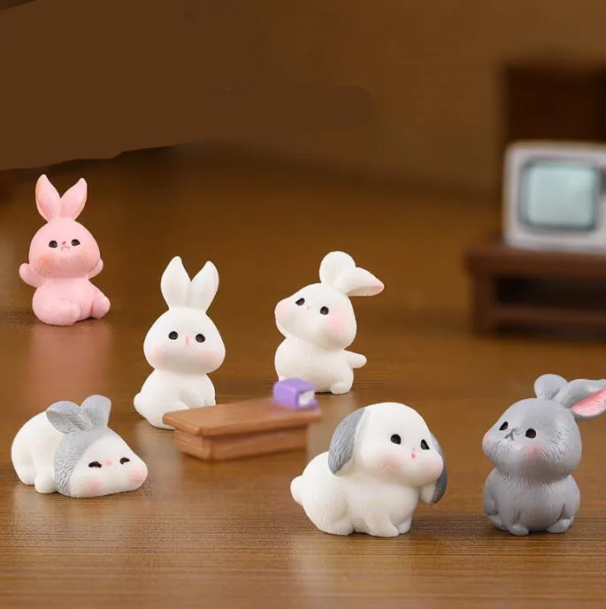 Wholesale Cute Resin Rabbits Charms Miniature Animals Charms Landscape Decoration Accessories