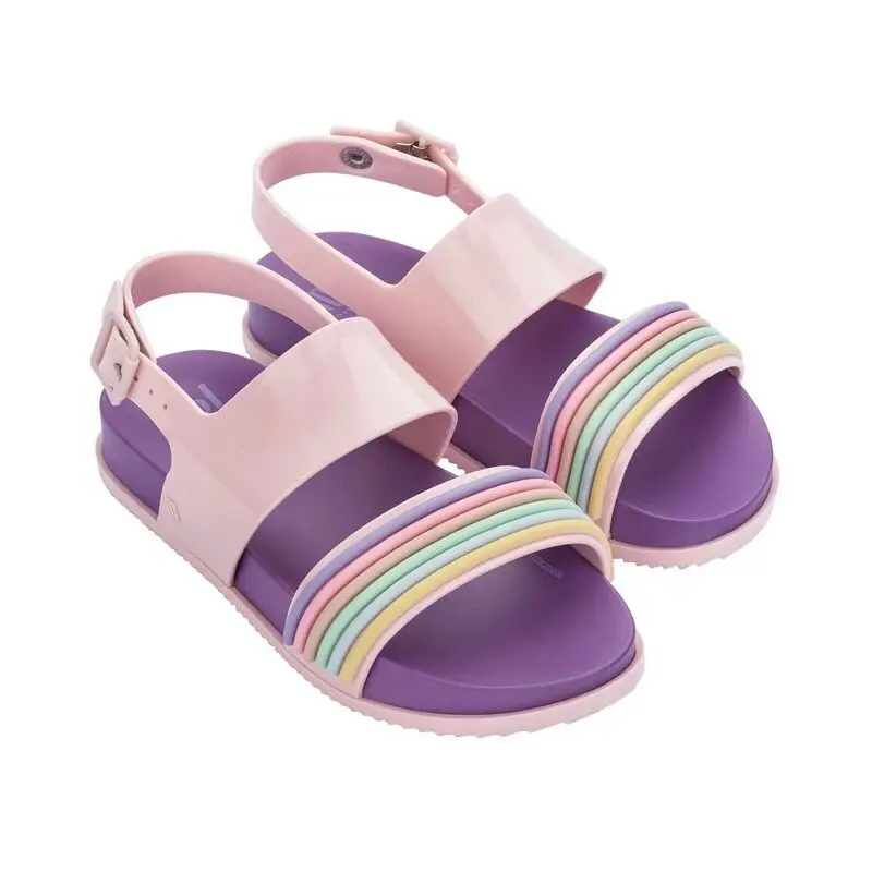mini melissa shoes kids Parallel Bar Solid Color Rainbow Belt Big Girls Sandal, Middle School Non Slip Jelly Shoes,