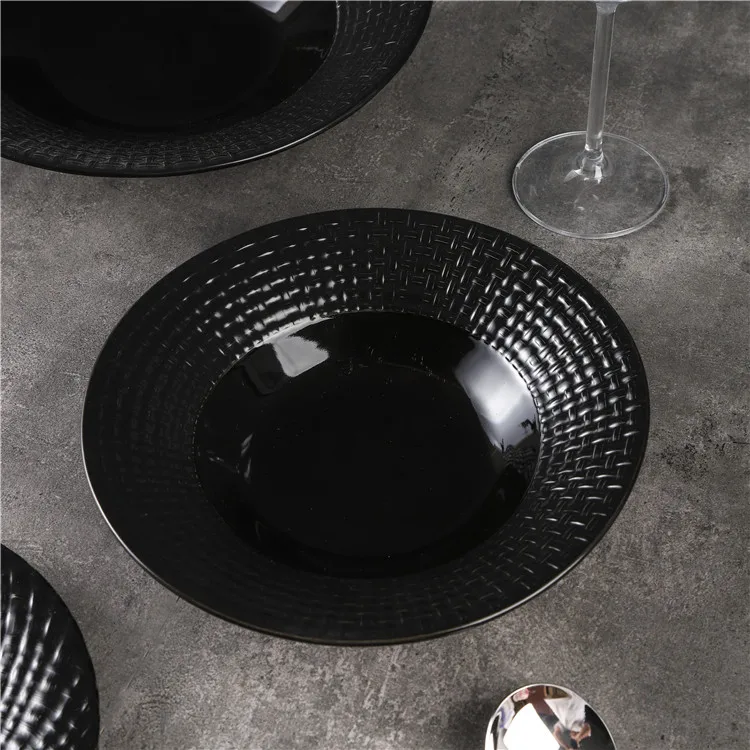 Textured surface design black tableware set new item home kitchen modern black ceramic dinnerware for restaurant