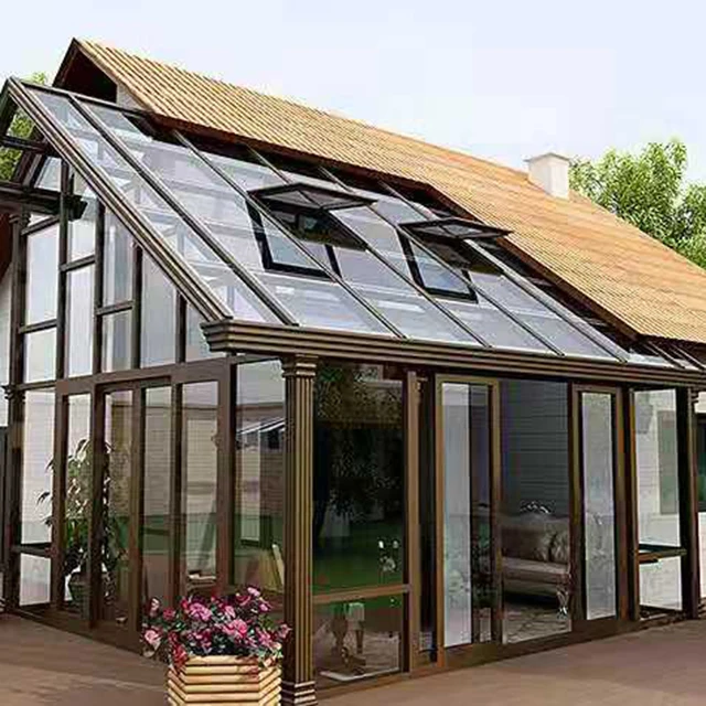 Roofing Aluminum Enclosure Screen Cover Aluminium Orangery Glasshouse Outdoor motorized Glass House for Patio
