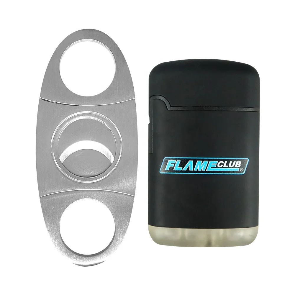 Private your logo promotion cigar ser gift stainless steel cigar cutter and lighter luxury set
