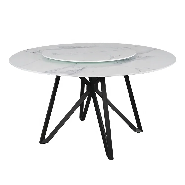 cheap Modern Glass Dining Furniture Rotatable Round Dining Table Set