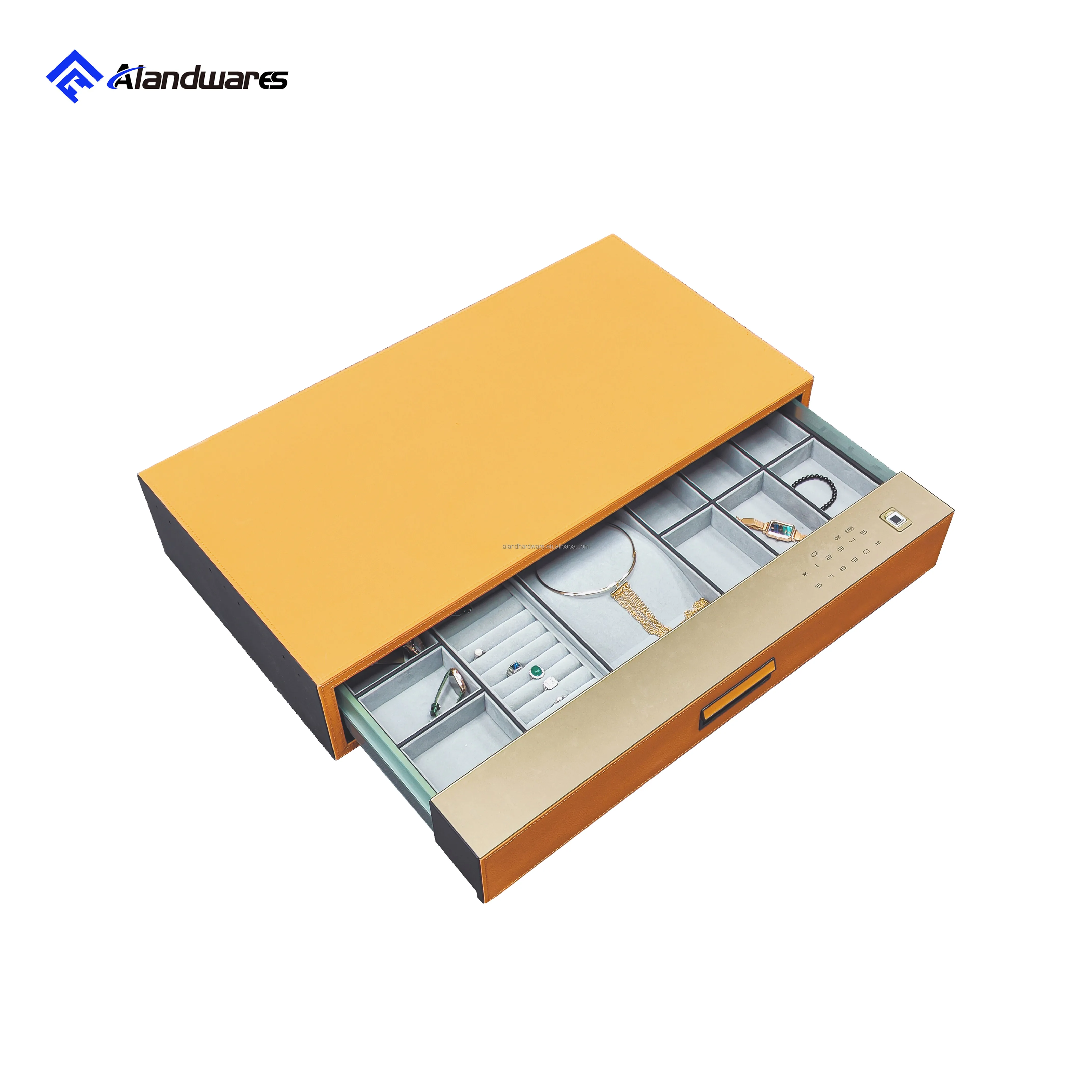 Jewelry Organizerdigital Smart Password Lock Biometric Fingerprint Orange Safe Deposit Box Velvet Inner