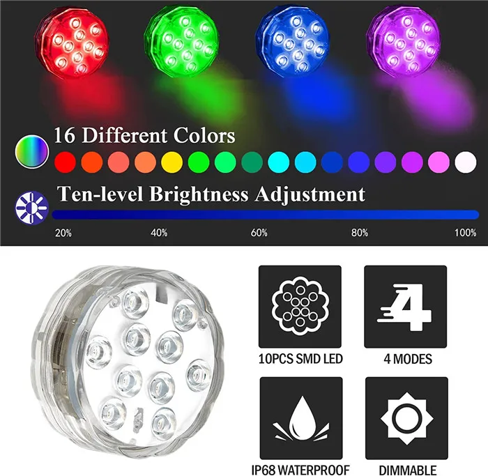 Водонепроницаемый IP68 RGB разноцветный подводный бассейн освещение пруд погружная лампа с 24 клавишами дистанционного управления